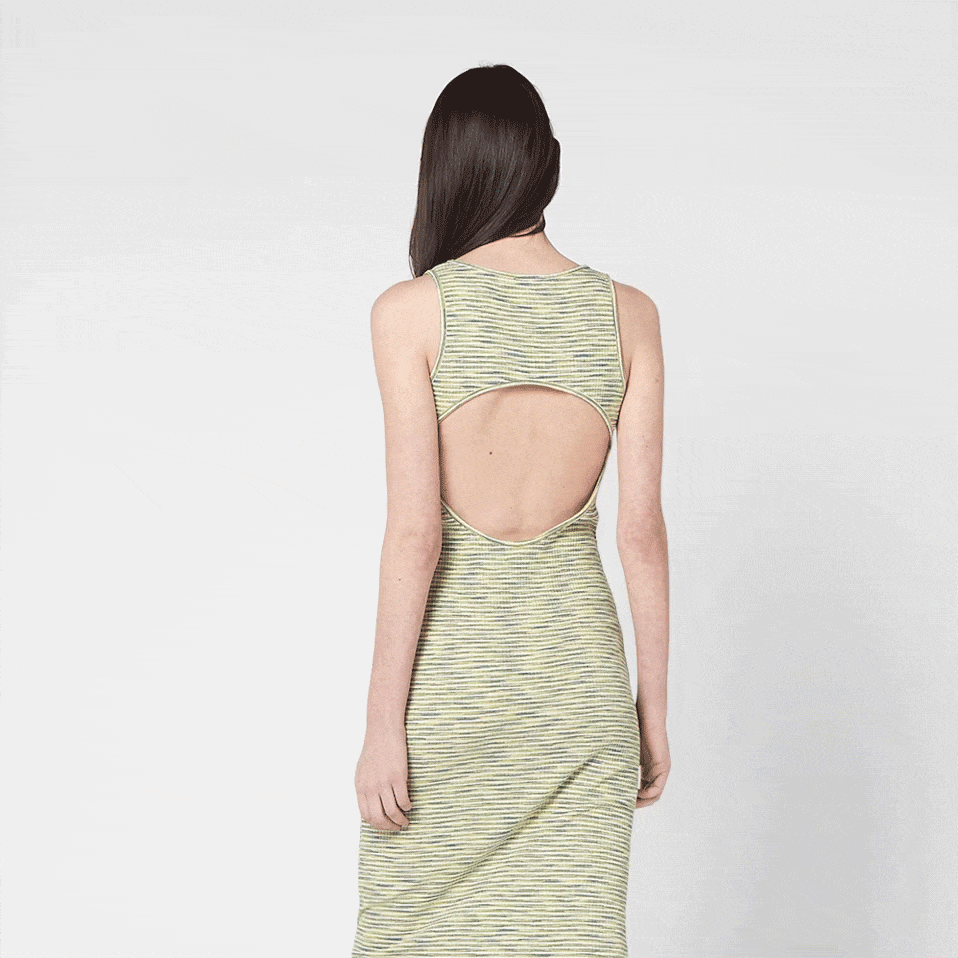 GIF of comparison between a dress on a mannequin and on a model